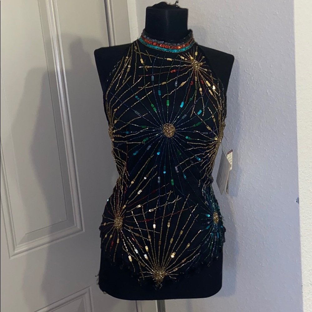 GREAT NEW YEARS TOP!! NWT Vintage Laurence Kazar Beaded Sequin Blouse - Picture 4 of 10